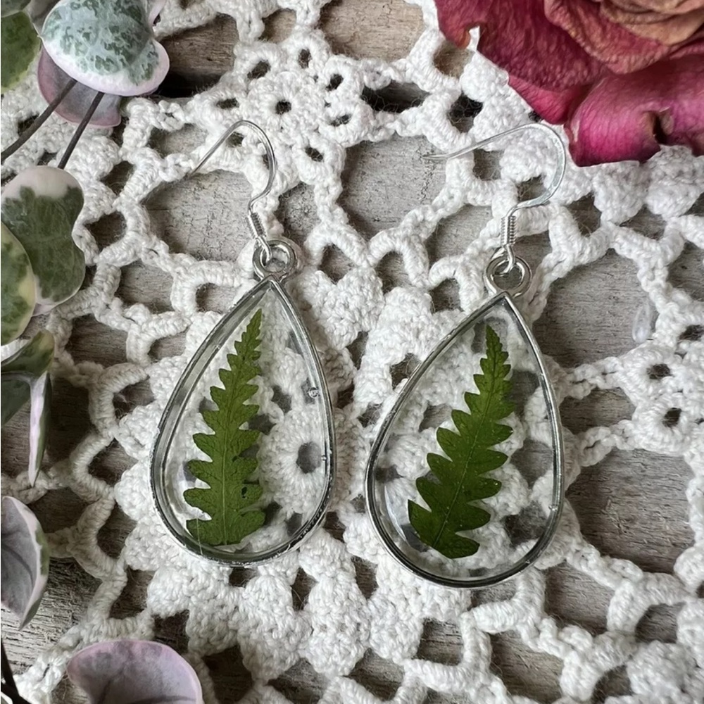 Handmade Fern Earrings Texas Native Dried Plant Boho Jewelry Gift Dangle Drop